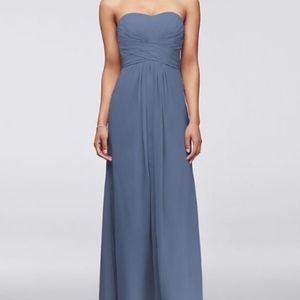 David's Bridal Long Blue Bridesmaids Dress